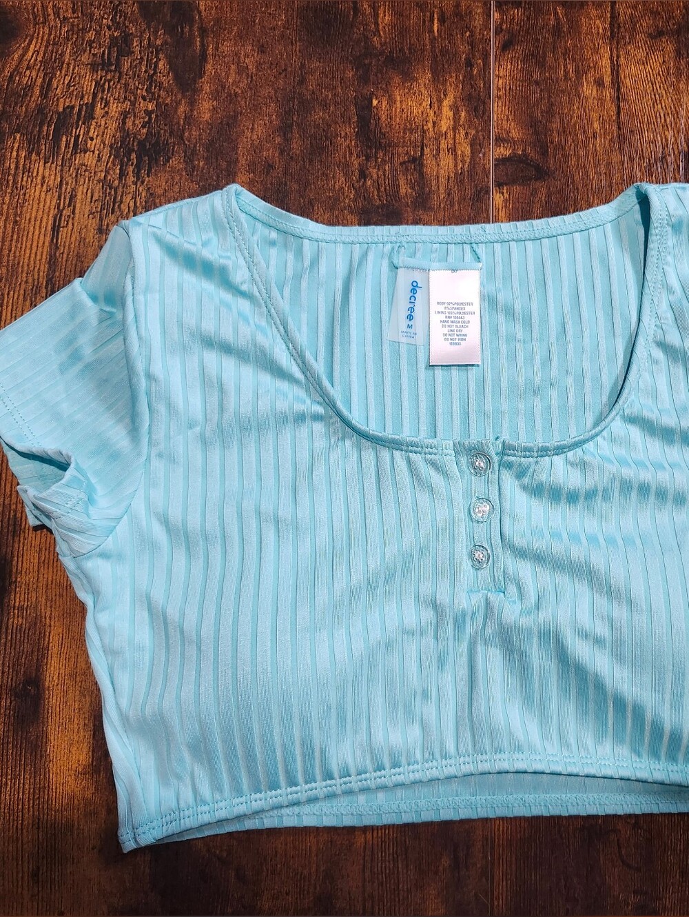 Decree Teal Ribbed Scoop Neck Swim Crop Top